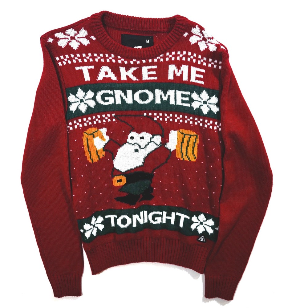 Take Me Gnome Ugly Christmas Sweater Knit‎ Red Fair Isle M Xmas Holiday Funny
